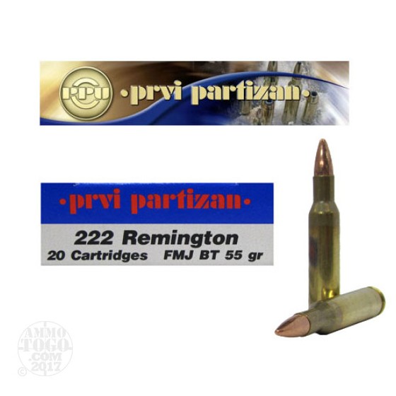 Caja Munición Rifle Calibre 222 Remington PRVI 55 GRS FMJ ( 20 unidades )